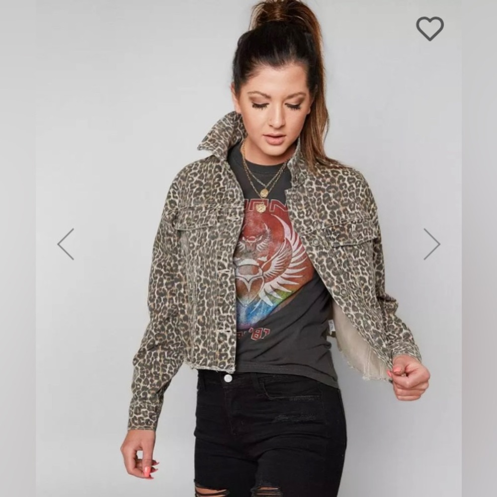 Free People Cheetah Print Denim Jacket Size M